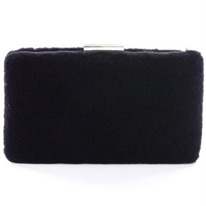 GWEN FUZZY RECTANGLE FAUX FUR CLUTCH BLACK